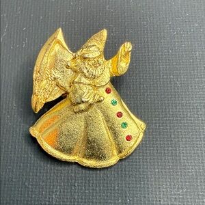 Vintage Camco Pin Brooch Gold Toned Santa Angel w/ wings